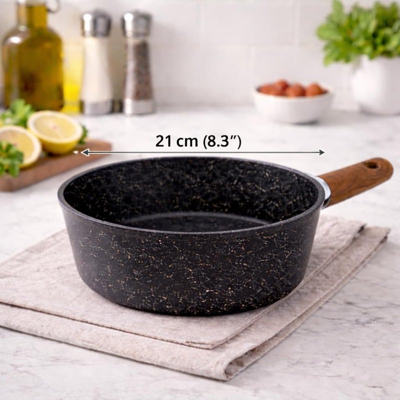 Non-Stick Saucepan Cooking Pot with Wooden Handle, Granite Speckled Coating, Milk Pan for Sauce, Soup & Pasta, Easy Clean (Black, 2, Liters) - Image 3