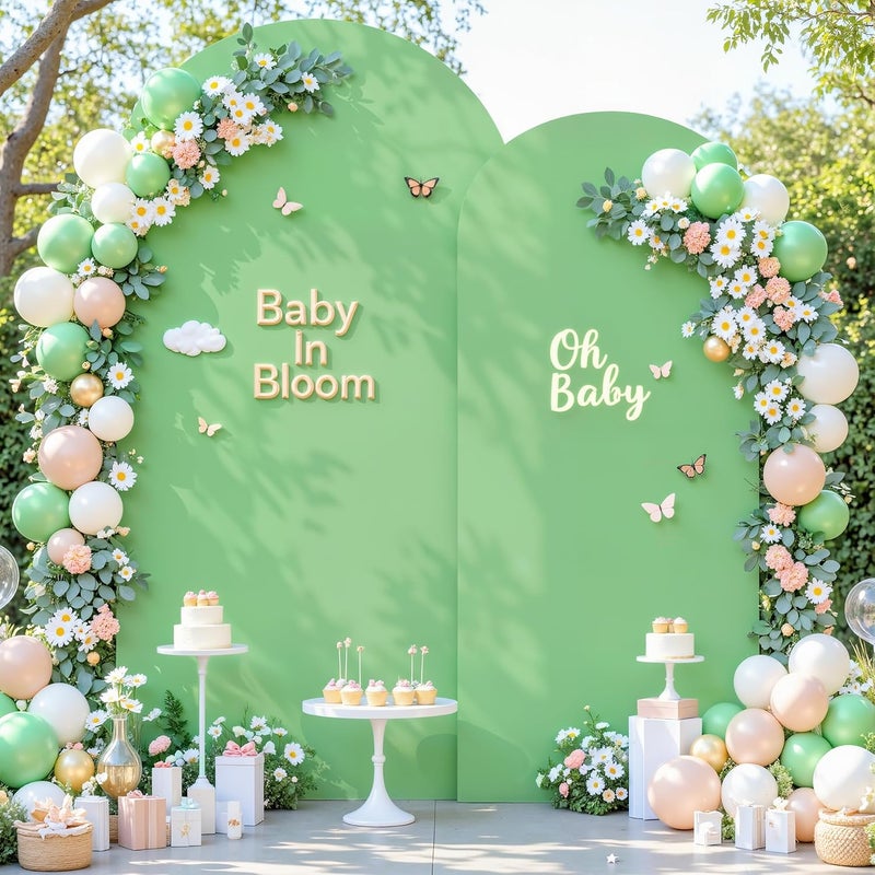 Suppromo Beige and Sage Green Arch Backdrop Cover Set of 2-7.2 and 6ft Spandex Wedding Arch Covers Stretchy Backdrop for Baby Shower Bridal Shower Birthday Party Photo Balloon Arch Stand Cover - Image 4