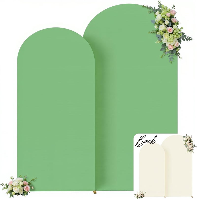 Suppromo Beige and Sage Green Arch Backdrop Cover Set of 2-7.2 and 6ft Spandex Wedding Arch Covers Stretchy Backdrop for Baby Shower Bridal Shower Birthday Party Photo Balloon Arch Stand Cover - Image 1