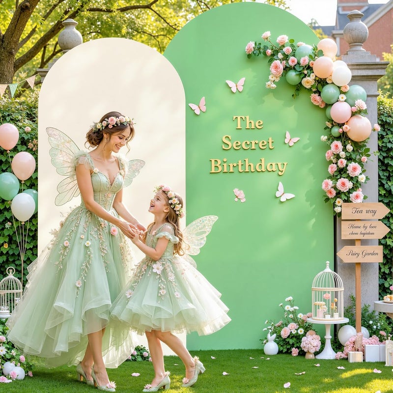 Suppromo Beige and Sage Green Arch Backdrop Cover Set of 2-7.2 and 6ft Spandex Wedding Arch Covers Stretchy Backdrop for Baby Shower Bridal Shower Birthday Party Photo Balloon Arch Stand Cover - Image 3