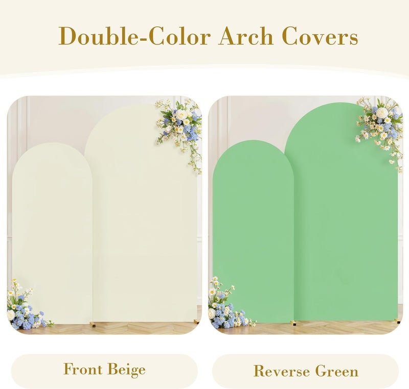 Suppromo Beige and Sage Green Arch Backdrop Cover Set of 2-7.2 and 6ft Spandex Wedding Arch Covers Stretchy Backdrop for Baby Shower Bridal Shower Birthday Party Photo Balloon Arch Stand Cover - Image 2