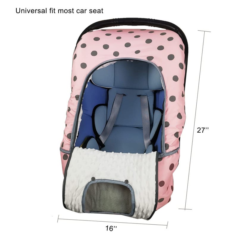 DODO NICI Carseat Cover Girls, Winter Baby car seat Covers for Infant car seat, Baby Carrier Cover Canopy, Window in Door Zipper Open, Thick Padded, Pink dots; - Image 5