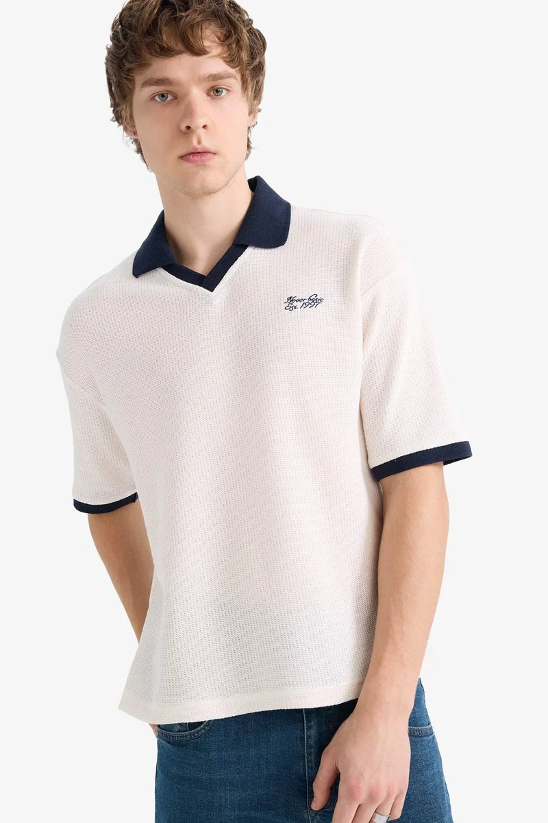 DeFacto Textured Boxy Fit Polo T-Shirt