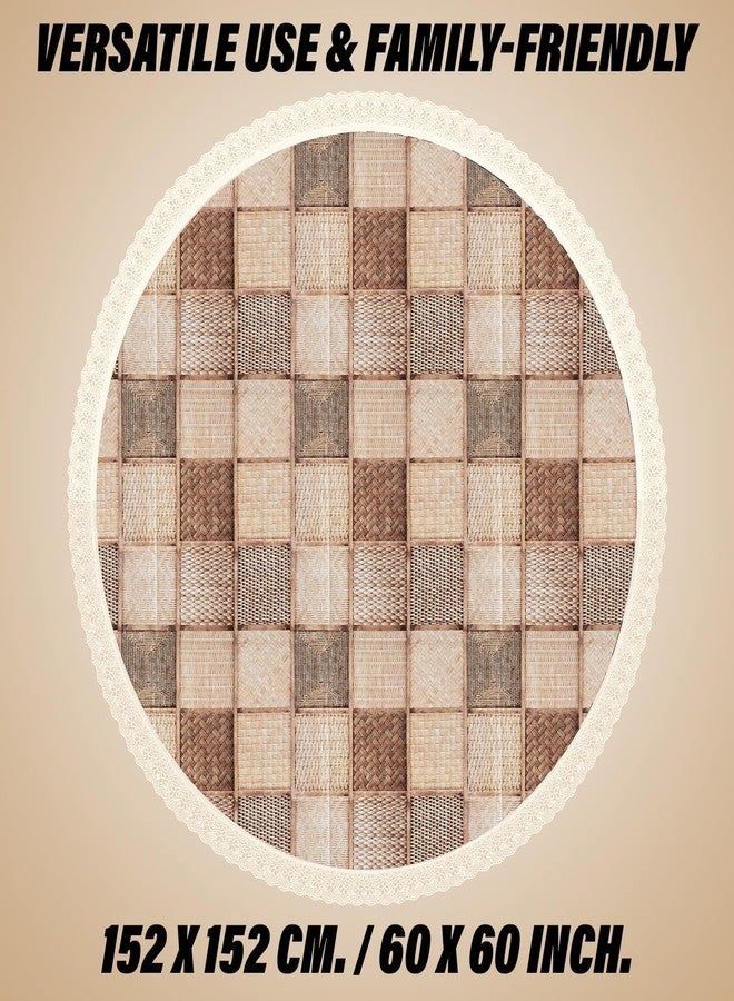 MANUFACTORY غطاء طاولة طعام مستديرة لشخصين من المصنع، قطر 50 بوصة، بنقشة مربعات بنية اللون. - Image 4