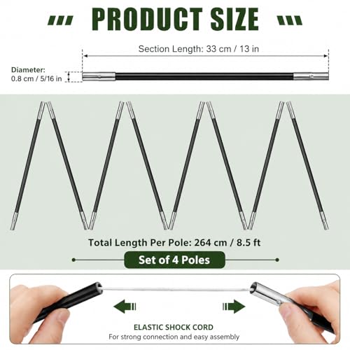 Yaocom 85ft 8mm Fiberglass Tent Poles Replacement Pre Assembled Black Tent Poles Camping Rod Parts for Hiking Outdoor Camping Backpacking - Image 3