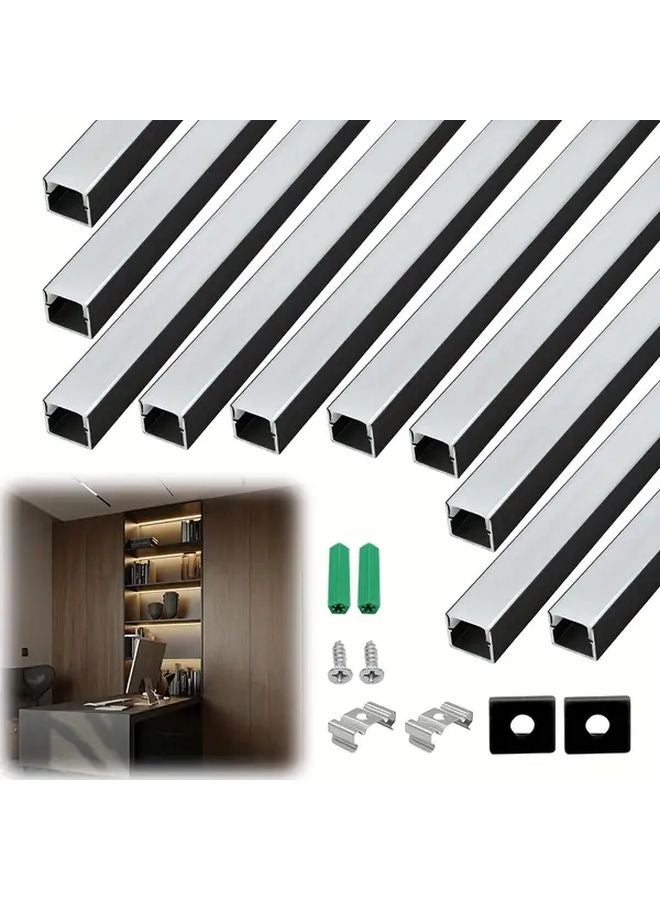 10Pcs Black Aluminum LED Channel System With White Diffuser Cover Mounting Clip - Image 2