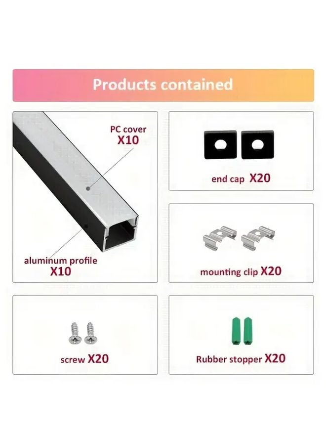 10Pcs Black Aluminum LED Channel System With White Diffuser Cover Mounting Clip - Image 3