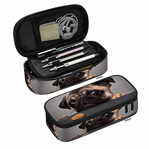 Yekiua Pug Dog Pencil Holder Cute Sad Dog Looks Cookie Big Capacity Pencil Case Multi-Purpose Makeup Pouch For Office College Adult - Image 1