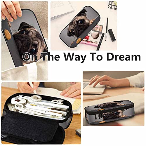 Yekiua Pug Dog Pencil Holder Cute Sad Dog Looks Cookie Big Capacity Pencil Case Multi-Purpose Makeup Pouch For Office College Adult - Image 5