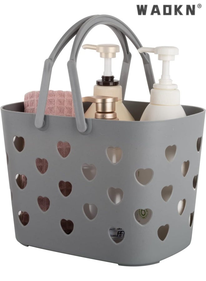 WAOKN 1pack Portable Shower Caddy Tote Plastic Storage Basket with Handle Box Organizer Bin for Bathroom, Pantry, Kitchen, College Dorm, Garage , easy to clean , hollow out shower basket storage basket , 21.5*17*24.5*16cm , grey. - Image 5
