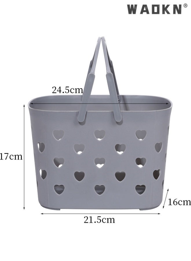 WAOKN 1pack Portable Shower Caddy Tote Plastic Storage Basket with Handle Box Organizer Bin for Bathroom, Pantry, Kitchen, College Dorm, Garage , easy to clean , hollow out shower basket storage basket , 21.5*17*24.5*16cm , grey. - Image 2