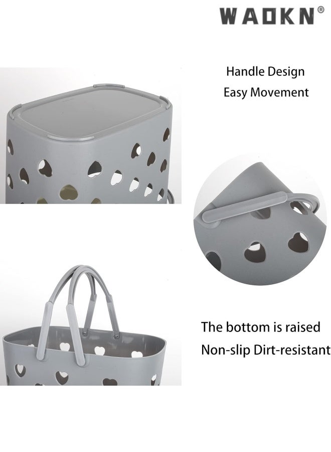 WAOKN 1pack Portable Shower Caddy Tote Plastic Storage Basket with Handle Box Organizer Bin for Bathroom, Pantry, Kitchen, College Dorm, Garage , easy to clean , hollow out shower basket storage basket , 21.5*17*24.5*16cm , grey. - Image 3
