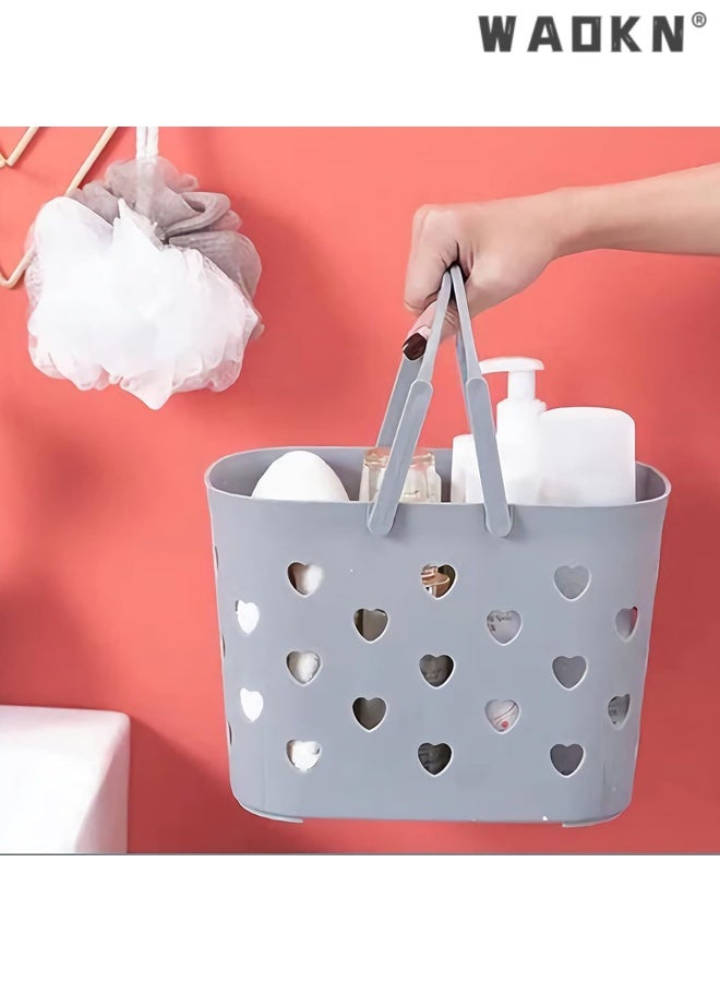WAOKN 1pack Portable Shower Caddy Tote Plastic Storage Basket with Handle Box Organizer Bin for Bathroom, Pantry, Kitchen, College Dorm, Garage , easy to clean , hollow out shower basket storage basket , 21.5*17*24.5*16cm , grey. - Image 4