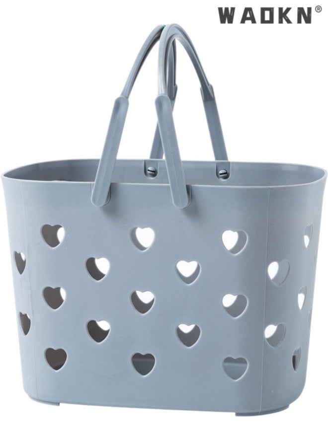 WAOKN 1pack Portable Shower Caddy Tote Plastic Storage Basket with Handle Box Organizer Bin for Bathroom, Pantry, Kitchen, College Dorm, Garage , easy to clean , hollow out shower basket storage basket , 21.5*17*24.5*16cm , grey. - Image 1