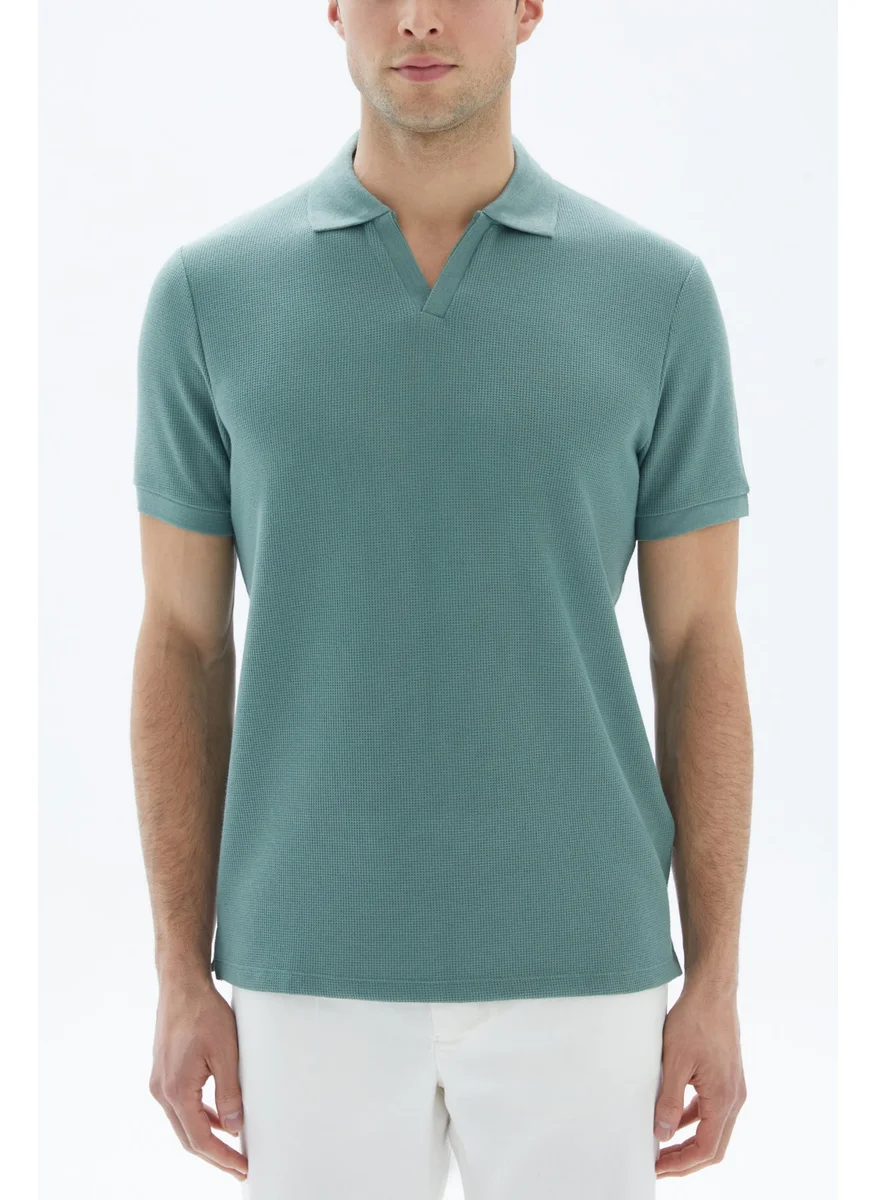 وي كرييت Teal V-neck Polo Shirt By WECRE8