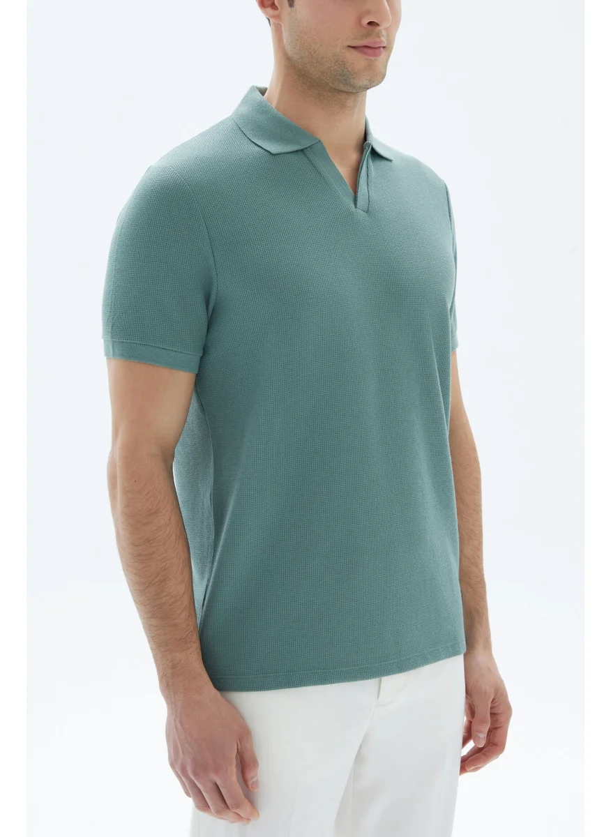 وي كرييت Teal V-neck Polo Shirt By WECRE8