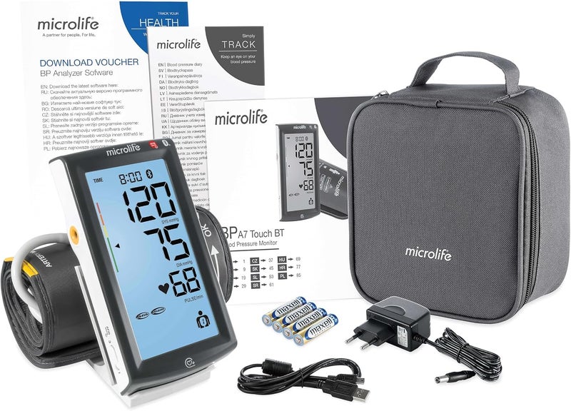 ميكرولايف جهاز قياس ضغط الدم للذراع العلوي من Microlife - BP A7 Touch BT - يدعم البلوتوث/USB، يكتشف خفقان الأذين الأمامي (AFIB) ومخاطر السكتة الدماغية، مثبت سريريًا، يتراوح طول القياس من 22 إلى 42 سم، يناسب 2 مستخدمين، سعة التخزين 99 قراءة لكل مستخدم - Image 2