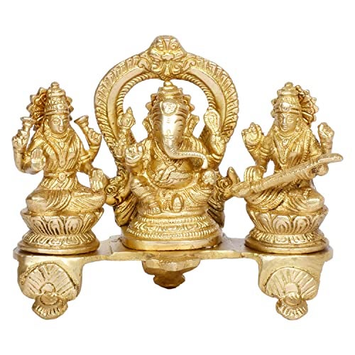ARTVARKO Lakshmi Ganesha Saraswati Idol Ganesh laxmi Brass Metal Murti Statue for Diwali Puja Home Office Success Entrance Decor Good Luck Gift 6.5 Inches - Image 2