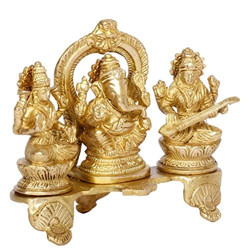 ARTVARKO Lakshmi Ganesha Saraswati Idol Ganesh laxmi Brass Metal Murti Statue for Diwali Puja Home Office Success Entrance Decor Good Luck Gift 6.5 Inches - Image 3