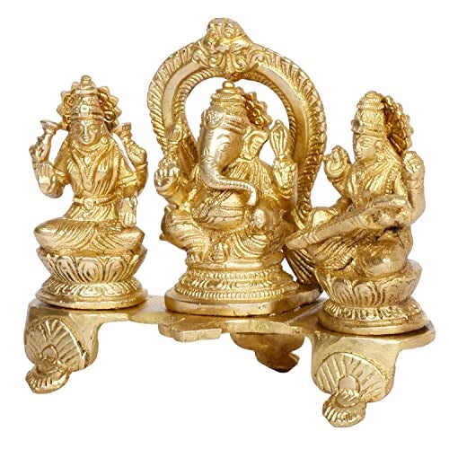 ARTVARKO Lakshmi Ganesha Saraswati Idol Ganesh laxmi Brass Metal Murti Statue for Diwali Puja Home Office Success Entrance Decor Good Luck Gift 6.5 Inches - Image 4