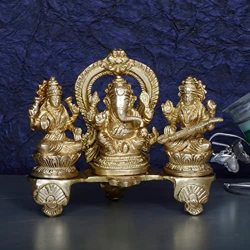 ARTVARKO Lakshmi Ganesha Saraswati Idol Ganesh laxmi Brass Metal Murti Statue for Diwali Puja Home Office Success Entrance Decor Good Luck Gift 6.5 Inches - Image 1