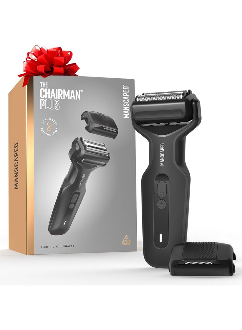 MANSCAPED® The Chairman™ Plus Men’s Electric Foil Face Shaver - Two Interchangeable Blade Heads, SkinSafe® Three-Blade Foil & Precision Sideburn & Jawline Trimmer, USB-C Charging, Gentle on Neck Area - Image 1