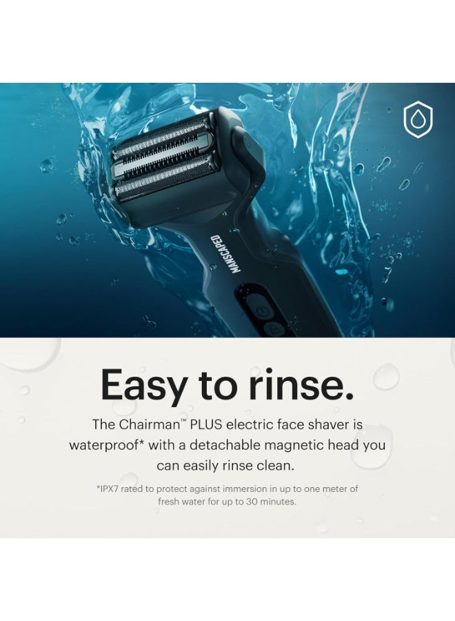 MANSCAPED® The Chairman™ Plus Men’s Electric Foil Face Shaver - Two Interchangeable Blade Heads, SkinSafe® Three-Blade Foil & Precision Sideburn & Jawline Trimmer, USB-C Charging, Gentle on Neck Area - Image 4
