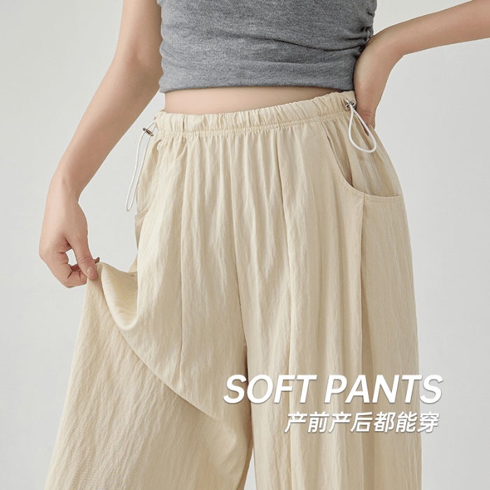 Pregnant Womens Pants Summer Thin Wide-Leg Pants Outer Wear Small Dape Casual Pants plus size Loose Balloon Pants Summer Wear light apricot color 