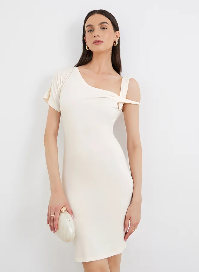 Take Two Take Two Solid Asymmetric Neck Bodycon Mini Dress