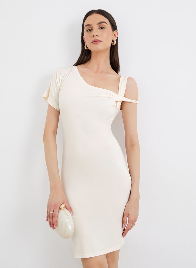 Take Two Solid Asymmetric Neck Bodycon Mini Dress - Image 1