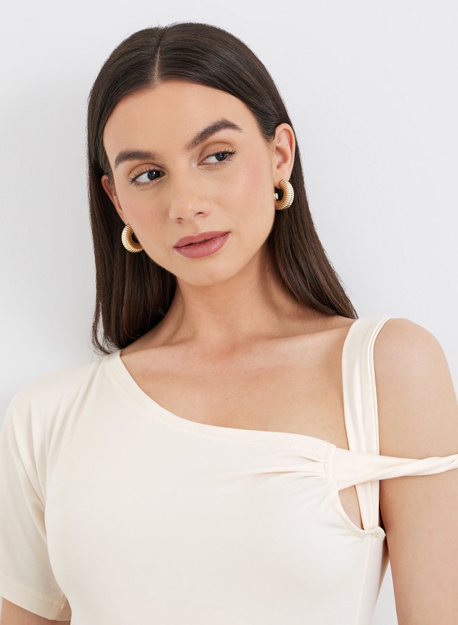 Take Two Solid Asymmetric Neck Bodycon Mini Dress - Image 3