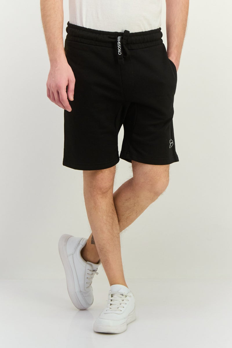 CROSSHATCH Men Drawstring Brand Logo Basic Shorts, Black - Image 1