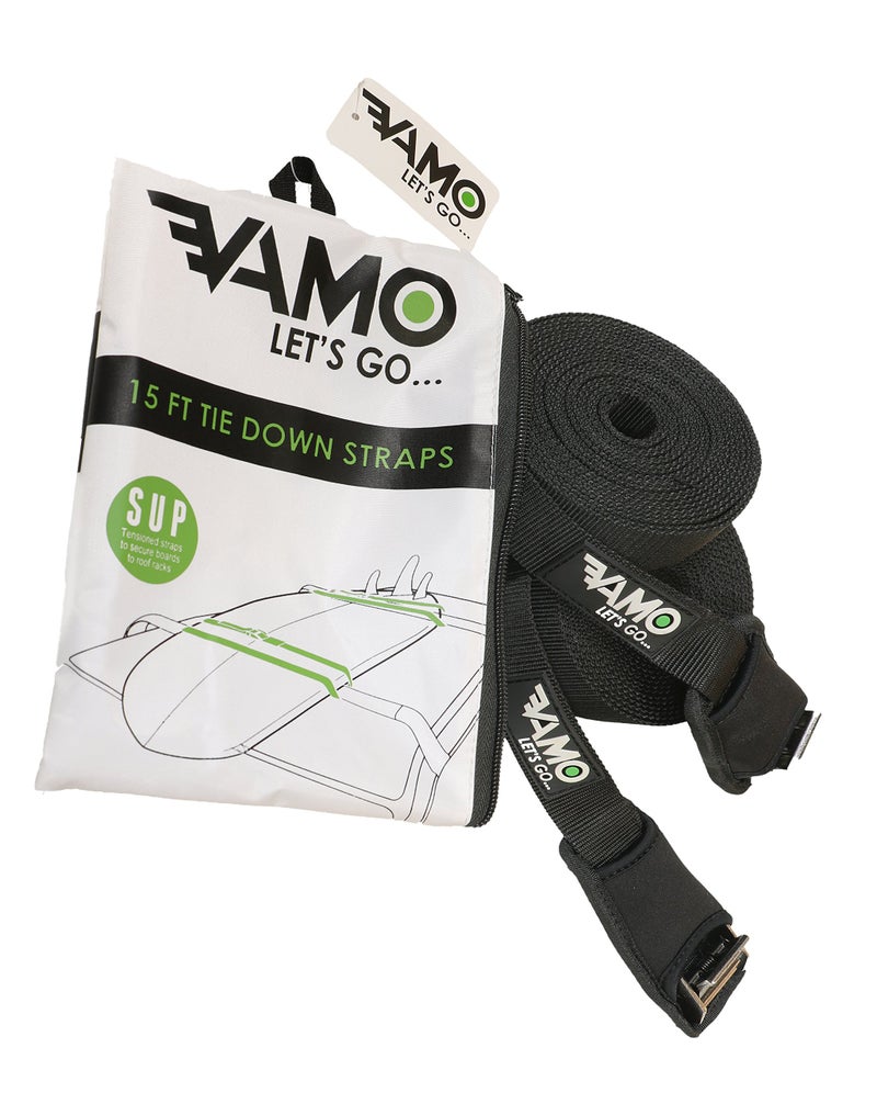 VAMO SUP Kayak Surfboard Surf Rack Tie Down Straps - Black Pair (15FT) - Image 2