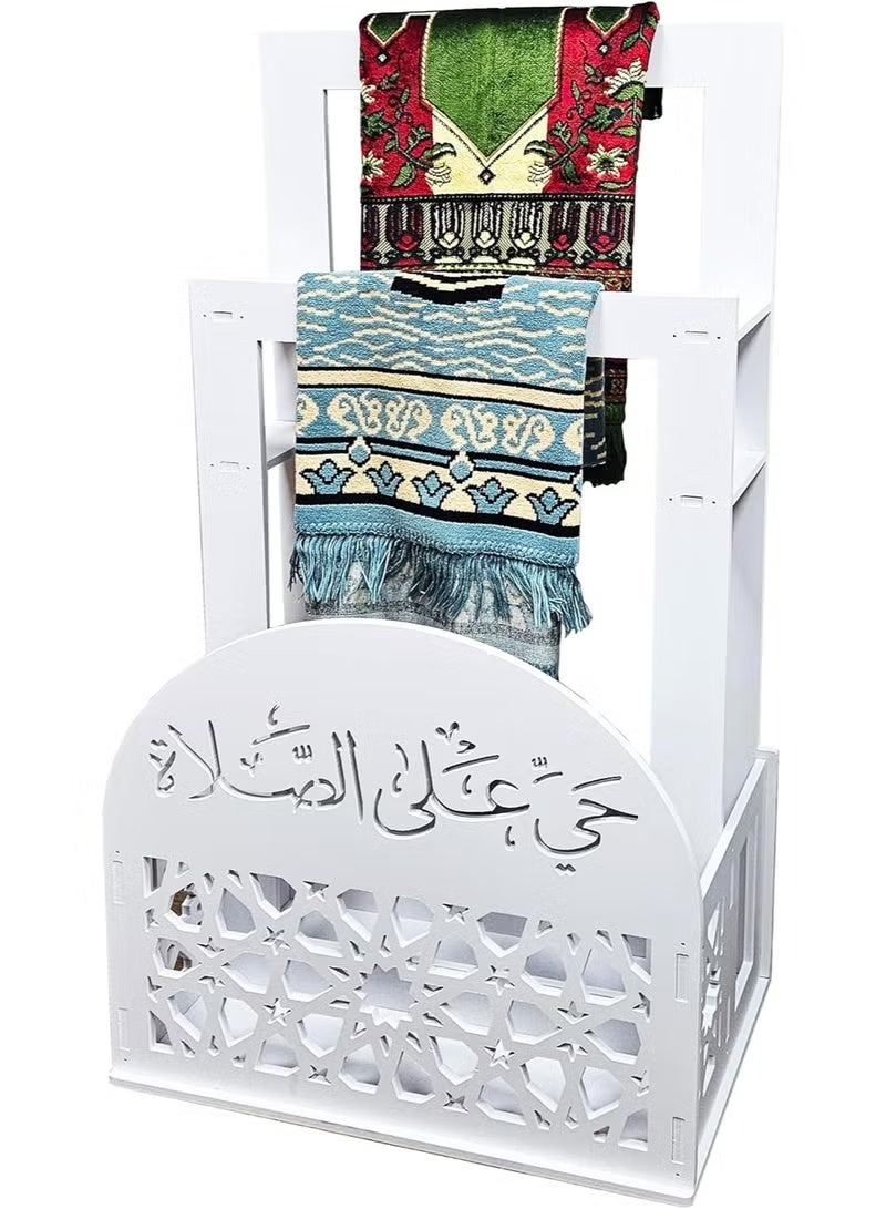Eworld 2-in-1 Prayer Mat Stand with Built-In Quran Holder | Elegant White Islamic Design with Arabic Calligraphy | Water & Fireproof - Image 4