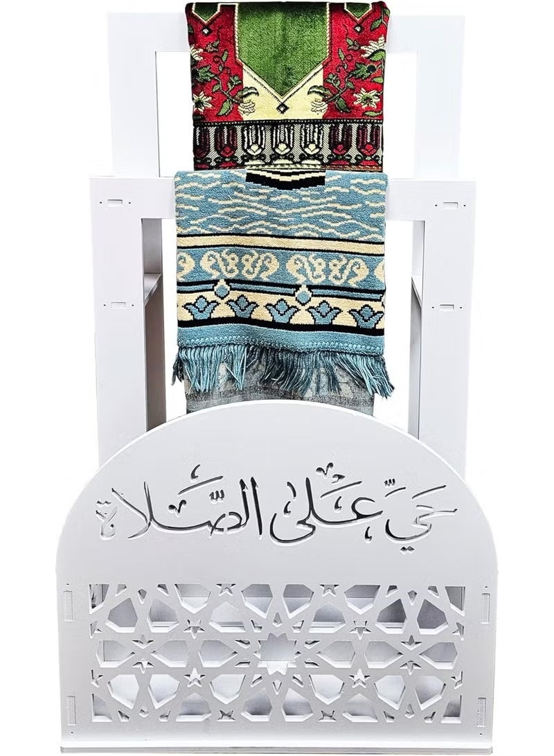 Eworld 2-in-1 Prayer Mat Stand with Built-In Quran Holder | Elegant White Islamic Design with Arabic Calligraphy | Water & Fireproof - Image 1