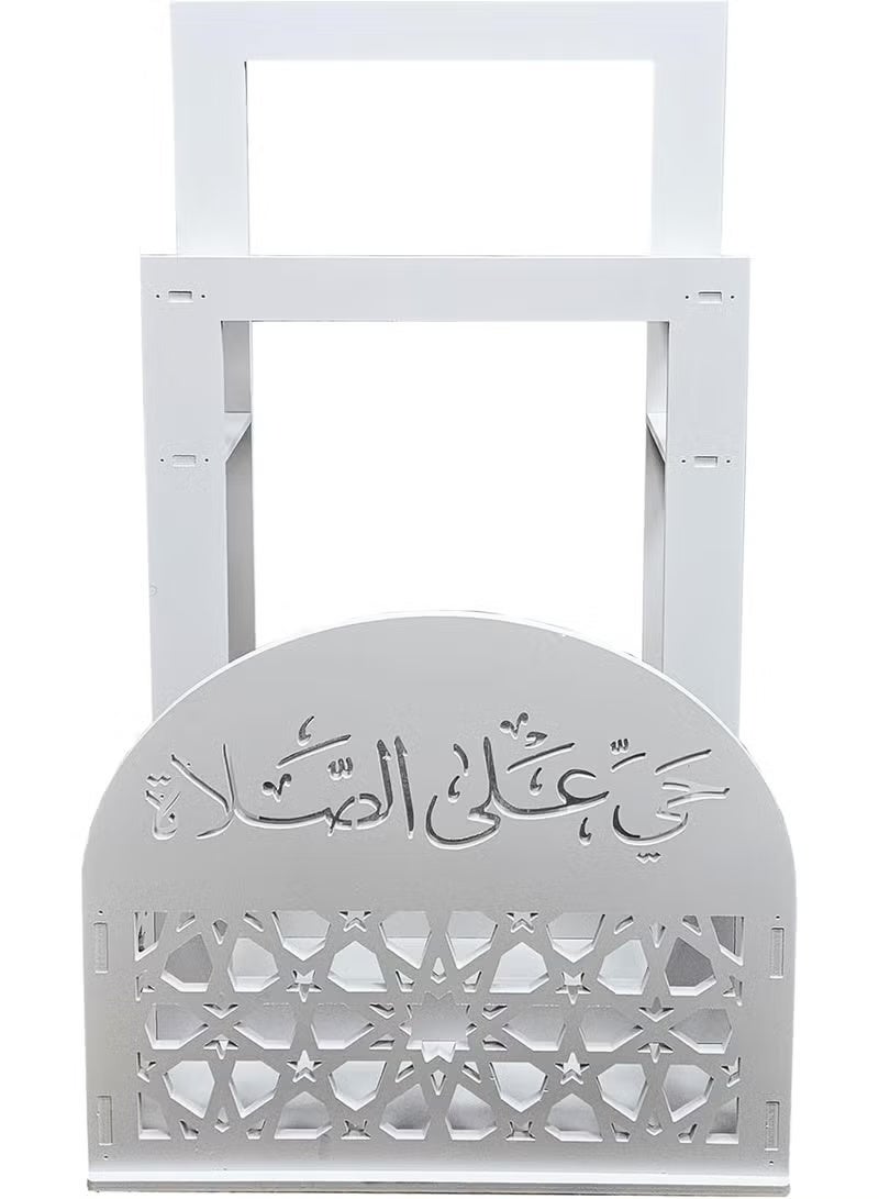 Eworld 2-in-1 Prayer Mat Stand with Built-In Quran Holder | Elegant White Islamic Design with Arabic Calligraphy | Water & Fireproof - Image 3