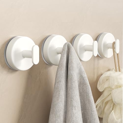 pickpiff Suction Cup Hooks for Shower: 15 LB Strong Wall Hanger for Bathroom, Front door, Glass, Window, RV, Holder for Towel, Christmas Wreath, Coat, Loofah, Waterproof & Reusable, Cream White 4-Pack - Image 1