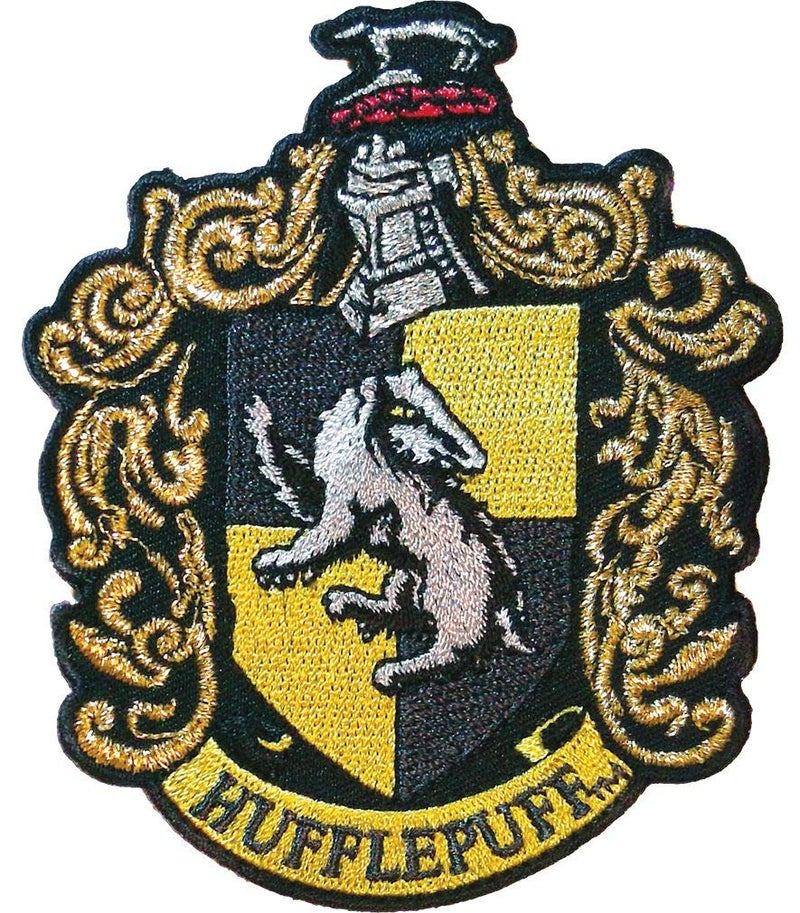 Ata-Boy اتا بوي هاري بوتر شعار هافلباف 3 بقعة ملونة كاملة مطبوعة على الحديد أسود ذهبي مقاس واحد