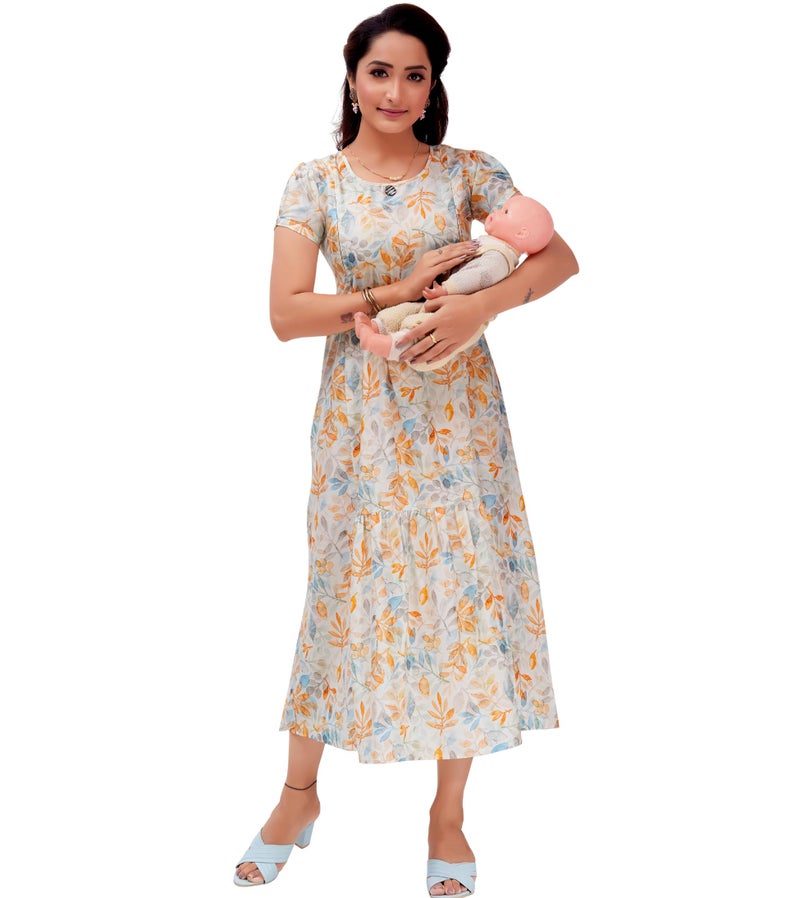RITIJYA Feeding Kurtis For Women With Zip | Maternity Gown Pregnancy Dress For Nursing Mothers | Viscose Rayon Relaxed Fit | Maternity Wear Feeding Dress Tops (XL,Offwhite, 9019_42) - Image 1