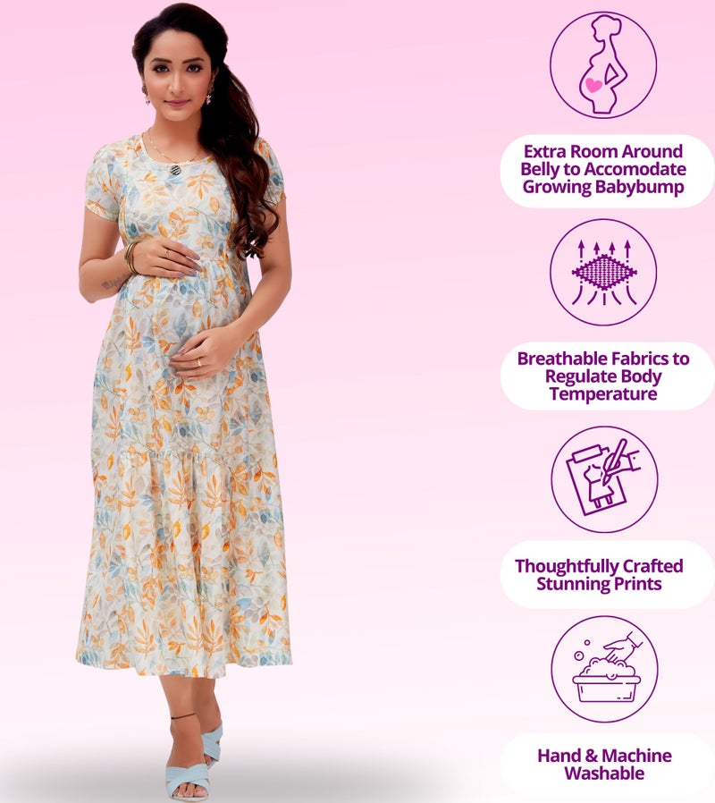 RITIJYA Feeding Kurtis For Women With Zip | Maternity Gown Pregnancy Dress For Nursing Mothers | Viscose Rayon Relaxed Fit | Maternity Wear Feeding Dress Tops (XL,Offwhite, 9019_42) - Image 3