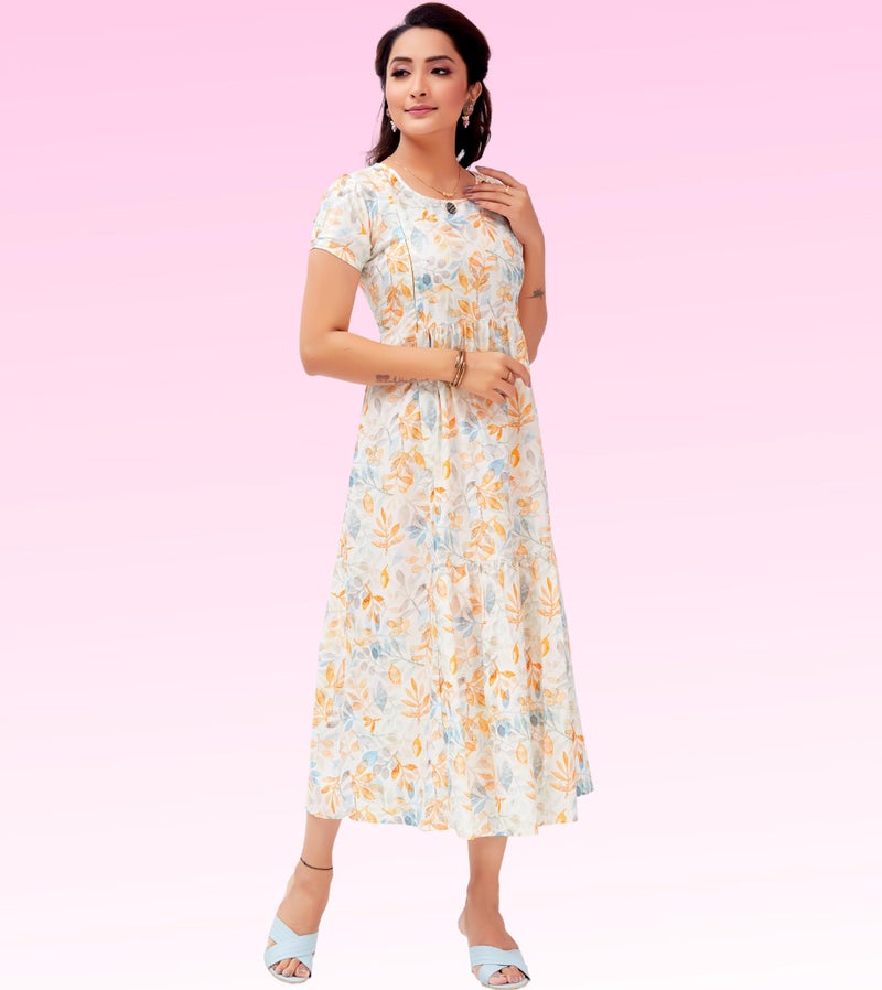 RITIJYA Feeding Kurtis For Women With Zip | Maternity Gown Pregnancy Dress For Nursing Mothers | Viscose Rayon Relaxed Fit | Maternity Wear Feeding Dress Tops (XL,Offwhite, 9019_42) - Image 4