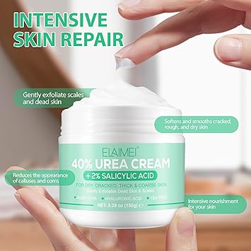 40 Urea Cream Plus 2 Salicylic Acid Hyaluronic AcidTea Treeand Aloe Vera Foot Cream Deep Moisturizes Urea Cream for Foot and Hand Maximum Strength Callus Remover for Cracked Feet Heels - Image 2