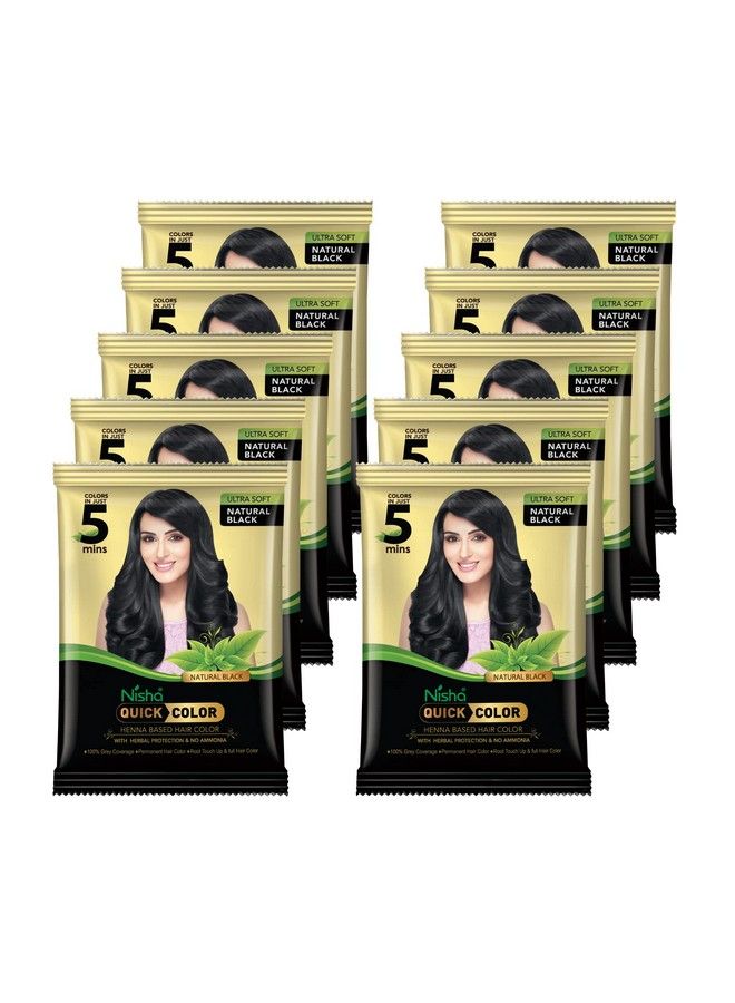 Nisha Quick Hair Color 5 Minute Hair Color For Women & Men Ammonia Free Henna Based Hair Colour 100% Gray Coverage Black Hair Dye Natural Black Hair Color (10G Pack Of 10) - Image 1