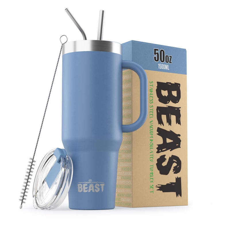 Greens Steel Beast 50 oz Tumbler Stainless Steel Vacuum Insulated Coffee Ice Cup Double Wall Travel Flask (Stormy Sky Blue)  - Image 1