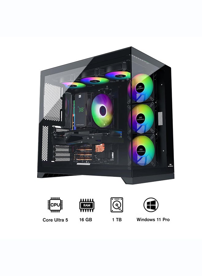 انفني ارك INFINIARC 5070 Gaming Desktop PC (Intel Core Ultra 5, RTX 5070 12G GPU, 16GB DDR5 RAM, 1TB SSD, B860 Motherboard, Cube Case, Digital Air Cooler ARGB, 750W Gold PSU, Windows PRO) Black Black - Image 1