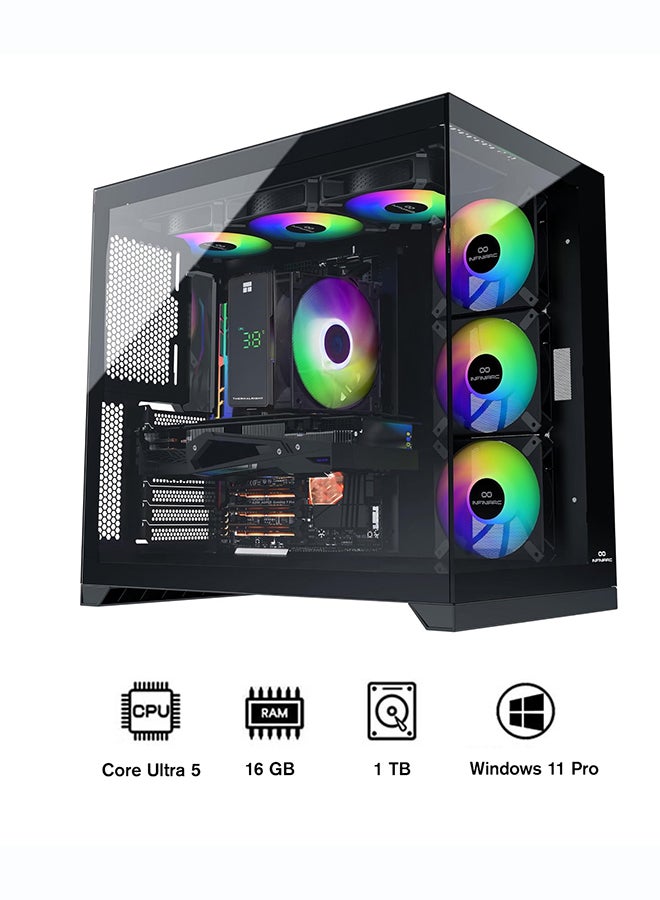 انفني ارك INFINIARC 5070 Gaming Desktop PC (Intel Core Ultra 5, RTX 5070 12G GPU, 16GB DDR5 RAM, 1TB SSD, B860 Motherboard, Cube Case, Digital Air Cooler ARGB, 750W Gold PSU, Windows PRO) Black Black - Image 1