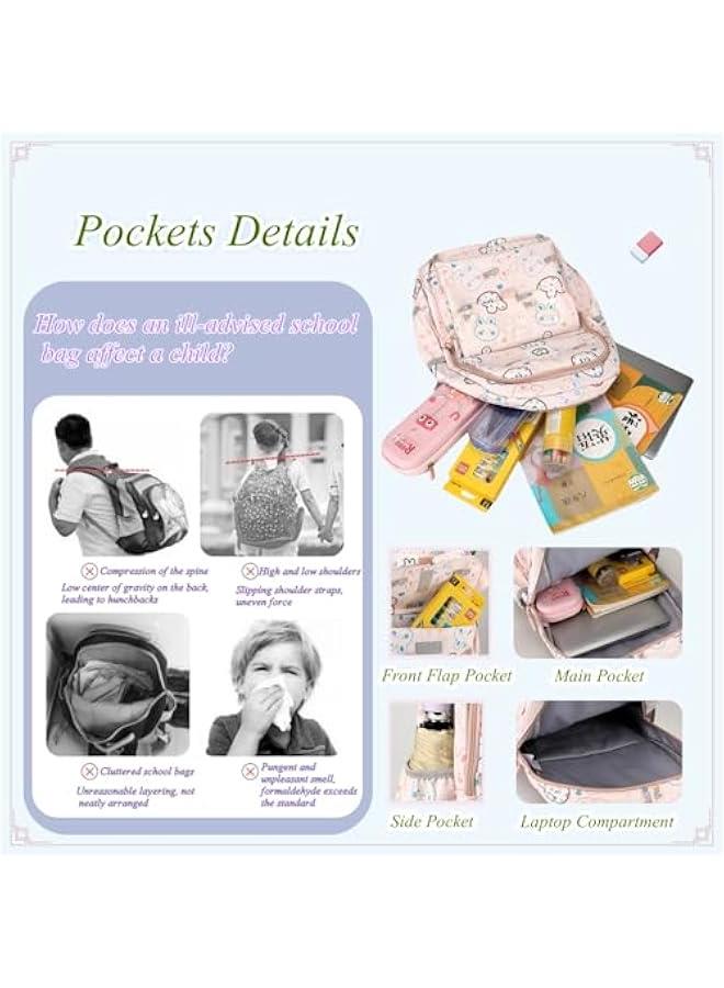 Girls Backpack for School Colorful Bunny Bookbag Kids School Book Bag for Girls - Image 3