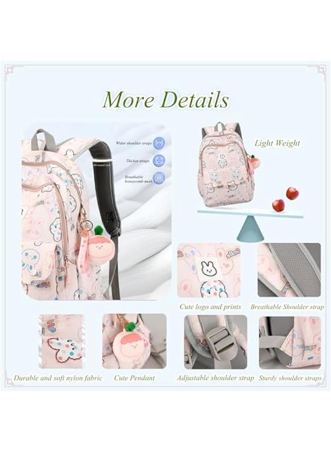 Girls Backpack for School Colorful Bunny Bookbag Kids School Book Bag for Girls - Image 4