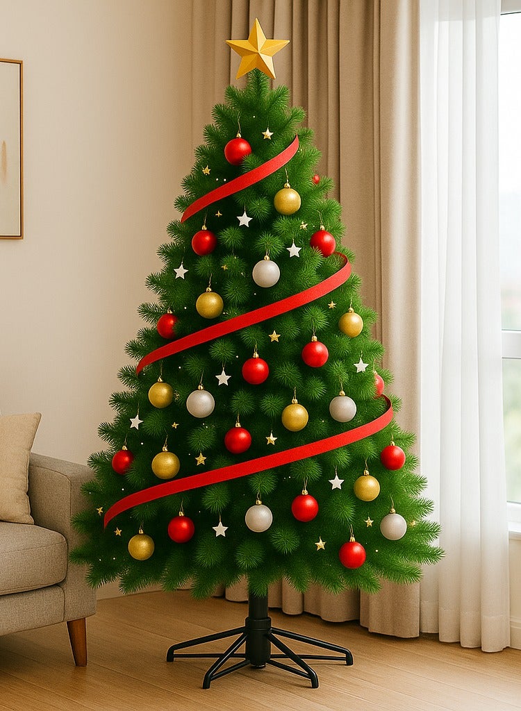 Y&D （2.1M）Christmas Tree 7ft Real Pine Needles Artificial Christmas Trees with 1400 Full Branches Tips Xmas Tree for Home and Office,Easy Assembly Metal Stand - Image 2