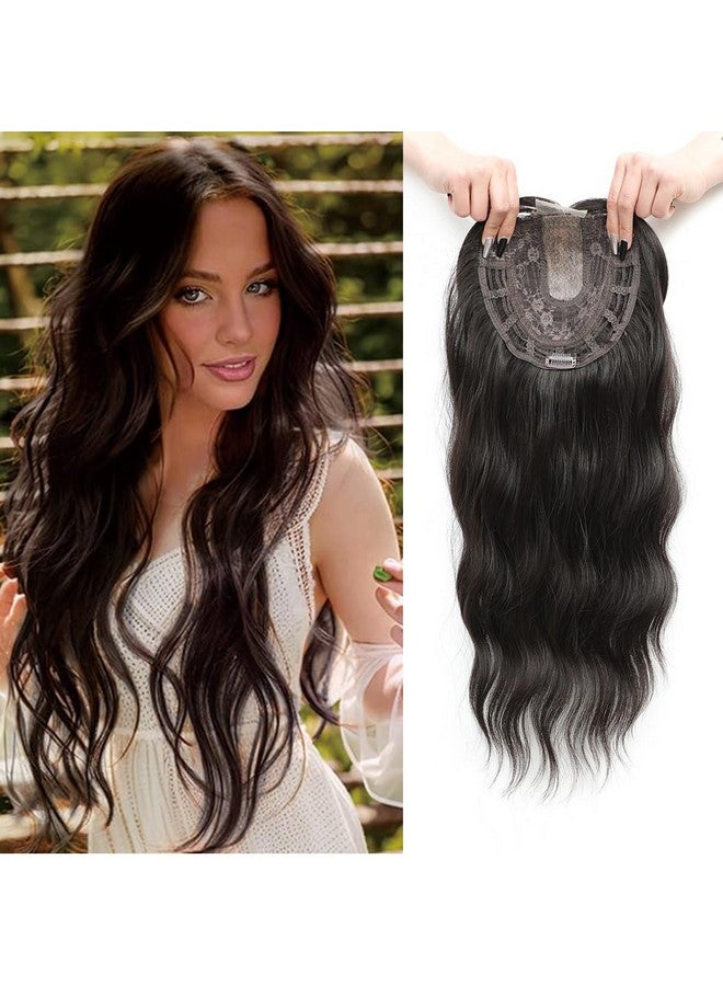 PANEWAY Hair Toppers For Women 20inch Long Wavy Curly Hair Topper Darkest Brown Clip In Synthetic Wiglets Hair Pieces For Women - Image 1